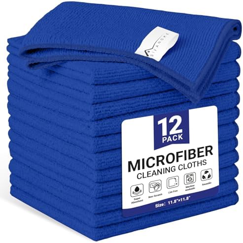 SIFANGKE Microfiber Cleaning Cloth, 12 Pack RoyalBlue Cleaning Rags for Housekeeping, Reusable Microfiber Towels for Car, Kitchen, Bathroom and Household Cleaning Supplies, 11.8"X11.8" by Unknown