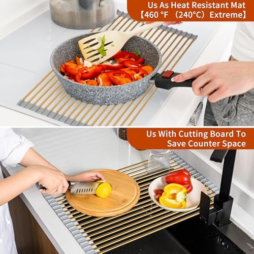 Extra Large Golden Roll-UP Dish Drying Rack-Stainless Steel Dish Drainer Over The Sink for Kitchen Countertop,Applicable for Sink Width Less Than 19in (Gold,20.5'x 13.2') - Image 4