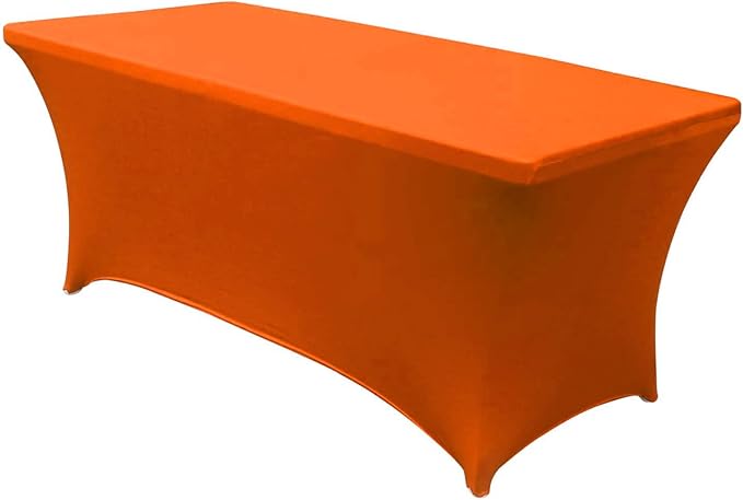 MDS® Pack of 10 Spandex Tablecloth 8FT Tight Fitted Stretch Table Cover – Washable Wrinkle-Free Reusable Elastic Patio Tablecloth for Wedding, Party, Banquet, Trade Show, Event Décor - Orange by MDS