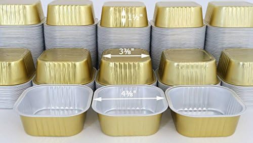 KitchenDance Disposable Foil Cake and Dessert Cup Set with Lid - 4.5 x 4.5" Square Cake Baking Pan for Hotels, Restaurants - Heavy Duty Aluminum Pan for Baking and Preparing Food, #A-24P (500, Gold) by KitchenDance