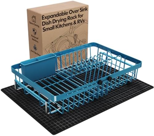 MAJALiS Blue Dish Drying Rack Over The Sink with Utensil Holder, Mat by MAJALiS