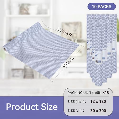FIFTY FEET 12"x120" Non-Adhesive Shelf Liner for Kitchen Cabinets and Drawers, Washable Non-Slip PVC Cabinet Liner (Blue Circle)(10 Roll) - Image 5