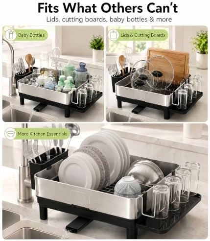 Dish Drying Rack, 17-Inch Dish Drainer for Countertop, Stainless Steel - Image 6