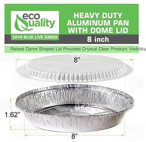 EcoQuality 8" Round Aluminum Foil Pans with Clear Lids - Disposable Containers with Foldable Walls for Pie Baking, Cooking, Serving, Reheating, and Storing - Freezer and Oven Safe Tart Pan 250 Pack - Image 2