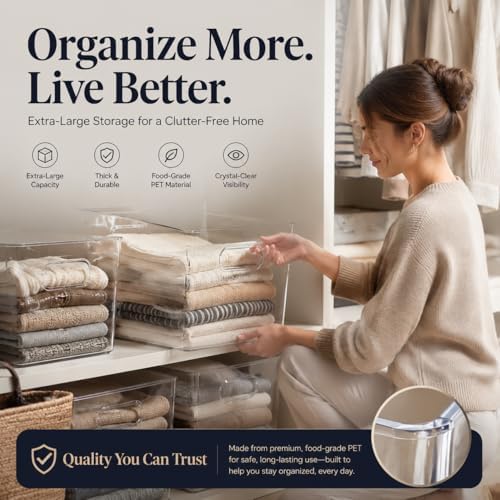 MOONEDGE 6 Pack X-Large Clear Organizer Bins 13x10x8in Storage Containers - Image 2