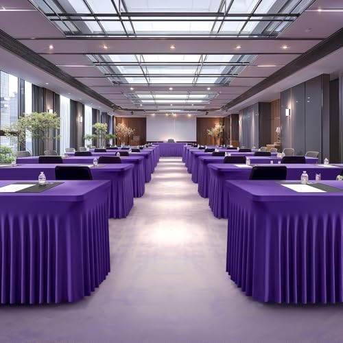 Wish Care 2 Pack Dark Purple Spandex Table Clothes for 8 Foot Rectangle Tables, 8FT Wrinkle Free Fitted Tablecloths Ruffles Design Table Cover for Party, Banquet, Wedding and Events - Image 5