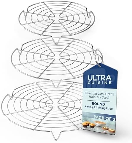 Ultra Cuisine 3 Set Round Cooling Racks for Baking (7.5, 9 & 10.5 Inch) | Oven & Dishwasher-Safe, 100% Stainless Steel, Steaming and Baking Rack , Fits Air Fryer, Pressure Cooker & Cake Pan by UltraCuisine