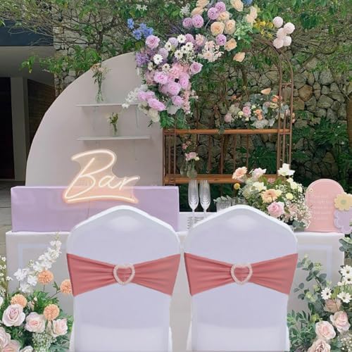Coral Red Chair Sashes Bows 30 Pack Spandex Coral Red Sashes for Chairs Universal Elastic Chair Sashes Bands with Heart Buckle Slider for Banquet Wedding Party Decorations - Image 7