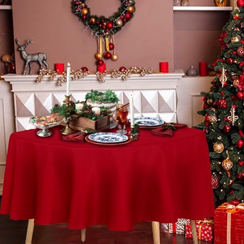sancua Red Round Tablecloth 60 Inch Diameter for 20-48 Inch Tables - Image 5