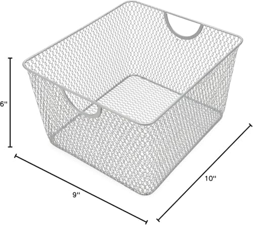 YBM Home Kitchen Pantry Organizer Wire Basket for Shelves, Cabinets, Pantry, Countertop, Mesh Open Storage Bin Metal Basket for Organizing Food Supplies 10” x 9” x 6”, Pack of 12, Silver - Image 2