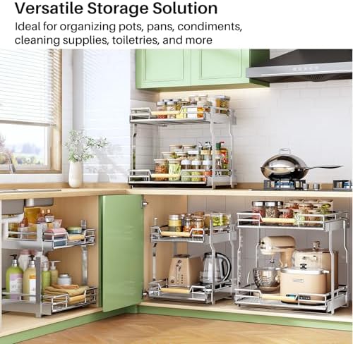 Pull out Cabinet Organizer, 2 Tiers 17"W X 21"D, Heavy Duty Smooth Sliding Under Cabinet Shelves for Pots and Pans, Full-Extension Roll out Drawers, Slide out Organization for Home Kitchen Pantry - Image 2