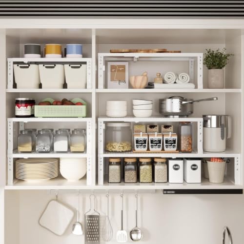 Expandable Spice Rack & Kitchen Cabinet Organizer - Stackable, Adjustable Shelves for Cabinets, Countertops, Cupboards & Pantries(3 Packs/Large/White) - Image 6