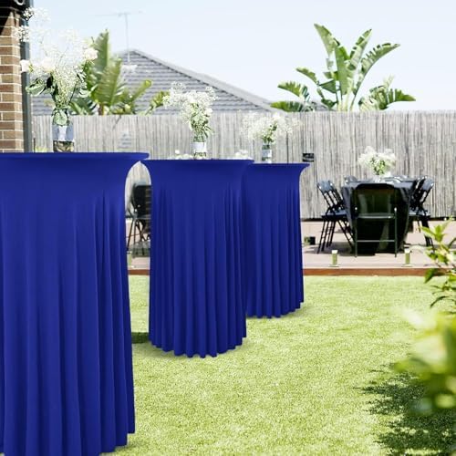 4 Packs Royal Blue Round Cocktail Table Skirt 32"x 43" - Image 6