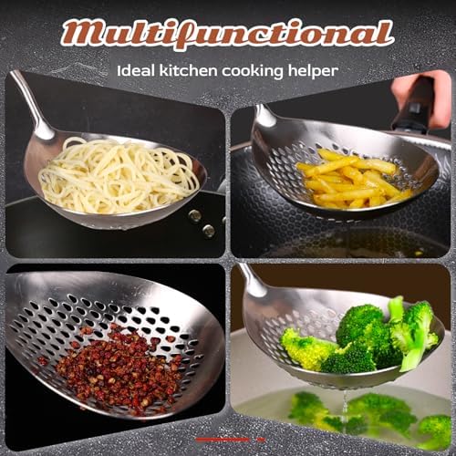 Skimmer Slotted Spoon -16.5" 304 Stainless Steel Pasta Spider Strainer Skimmer Ladle Spoon for Cooking and Frying - Kitchen Metal Scoop Colander Strainer Spoon with Heat Resistant Handle - Image 6