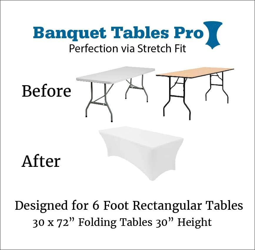 Banquet Tables Pro 6 ft White 5 Pack Stretch Tight Fit Spandex Rectangular Folding Tablecover for 30Wx72Lx30H Folding Patio Tables, Banquet,Party - Image 2