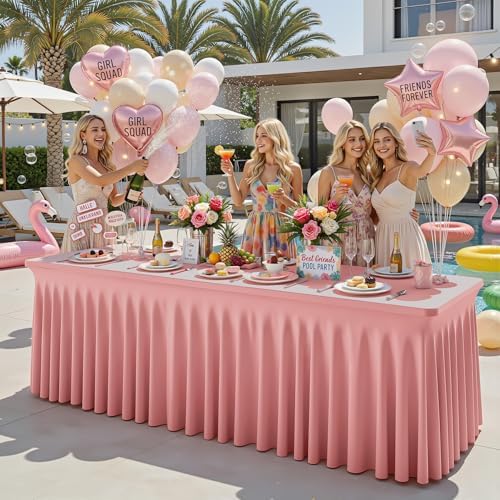 Wish Care 2 Pack Dusty Rose Spandex Table Clothes for 6 Foot Rectangle Tables, 6FT Wrinkle Free Fitted Tablecloths Ruffles Design Table Cloth for Party, Banquet, Wedding and Events - Image 3