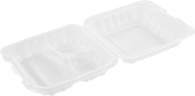 Restaurantware-Chef 101 30 Ounce Hinged Clamshell Containers, 100 Disposable Take Out Boxes - 3 Compartments, Secure Lids, Clear Meal Prep Containers, Microwavable, For Pasta Or Salads - Image 14