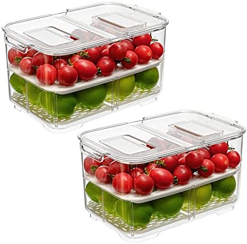 SANNO Fridge Food Storage Container Storage Containers, Produce Saver with Lids and Vents,Vegetable Fruit Storage Containers Stackable Salad Lettuce Keeper for Refrigerator，set of 2 - Image 3