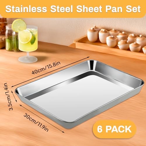6 Pcs Baking Sheet,16 In x 12 In Stainless Steel Sheet Pan Set - Image 3