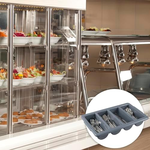 4 Pack Plastic Commercial Cutlery Bin, 4 Compartment Silverware Bin | Heavy Duty, Silverware Organizer for Restaurant, Cafeteria, Canteen - Image 6