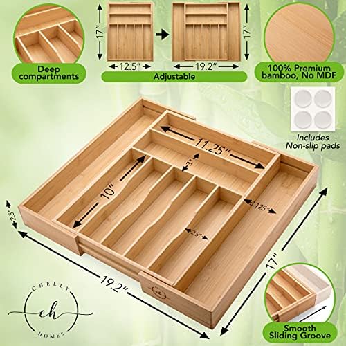 Bamboo Expandable Silverware Holder, Adjustable Cutlery Organizer, Wood Organizers Tray for Flatware, Knives and Utensils - Fits Most Drawers (9 Slots) - Image 3