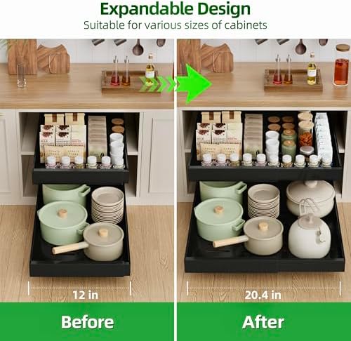 PAKETA 4 Pack Expandable Pull Out Cabinet Organizer,21" Deep - Image 4