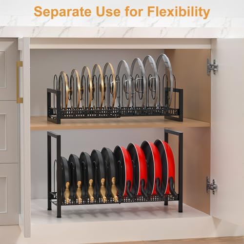 Housolution 2 Tier Expandable Pot and Pan Lid Organizer Holder Rack - Image 3