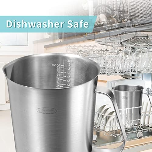 Newness 2 Pack Stainless Steel Measuring Cup, Metal Measuring Cup with Handle (Upgraded, 3 Marking Including Cup/ML/Ounce Scale), 16 Ounces (0.5 Liter, 2 Cup) & 64 Ounces (2.0 Liter, 8 Cup) - Image 5