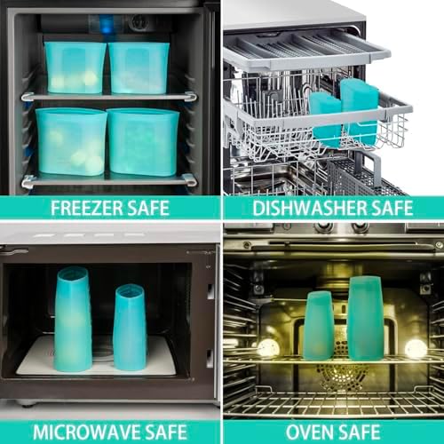 Reusable Sandwich & Snack Bags, 8 Pack 100% Silicone Food Storage Bags Stand Up Zip Lock for Food Container, Freezer Microwave Oven Dishwasher Safe, 4 Small 4 Extra Small, Aqua - Image 6