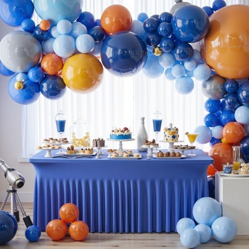 Leegleri 6 Pack Royal Blue Spandex Tablecloths for 8ft Rectangle Tables, Wrinkle Free Fitted Table Cloths with Skirt for Parties, Weddings, Birthday, Banquet, Baby Shower - Image 6