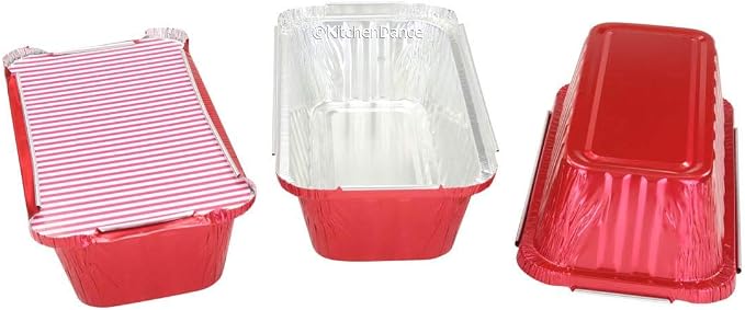 KitchenDance Disposable Aluminum Closable Loaf Pans with Lids - 2 Pounds Aluminum Foil Pans for Cakes, Cobblers - Baking Pans Perfect for Baking, Storing, Preparing Food - 1850 (Red, 125) - Image 3