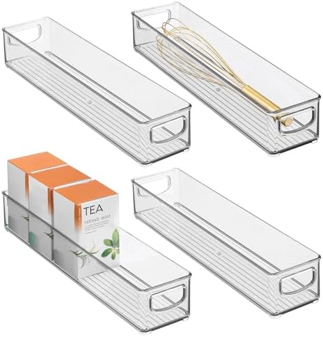 iDesign Slim Clear Plastic Storage Bin, Extra Long Narrow, 4-Pack by iDesign