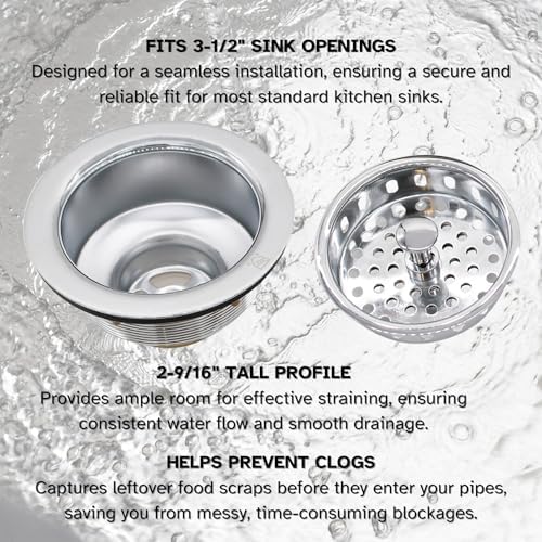 Westbrass A214-26 3-1/2" Post Style Large Kitchen Sink Basket Strainer, Polished Chrome - Image 6