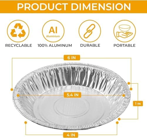 Aluminum Foil 6 inch Pie Pans, 55 Count | Disposable Baking Plates, Made in USA, Heavy Duty Tins, Mini Pies, Quiche and Tarts - Image 4