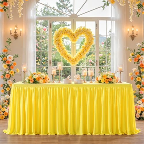 Wish Care Yellow Table Clothes for Rectangle Tables 6ft, Wrinkle Resistant Fitted Table Cloth with Pleated Ruffle Skirts for Banquet Wedding Baby Shower Folding Tables by WishCare