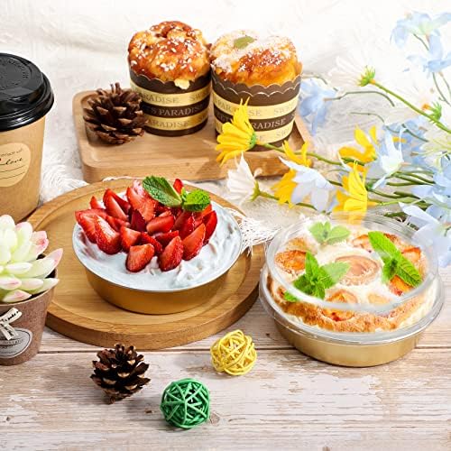 Beasea Aluminum Foil Pie Pan 4 inch Round Oven Baking Mini Cake Pan, 20 Pcs 8 Oz Aluminum Pie Pan Tin Golden Tart Pans for Pie Tart Quiche - Image 6