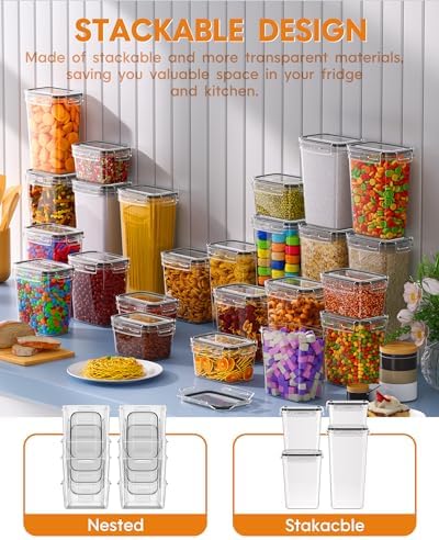 KEMETHY 36 PCS Airtight Food Storage Containers with Lids, Kitchen Pantry Organization and Storage, BPA-Free Plastic Scale Food Canisters for Cereal, Flour, Sugar, Dry Food, Include Labels & Marker - Image 6