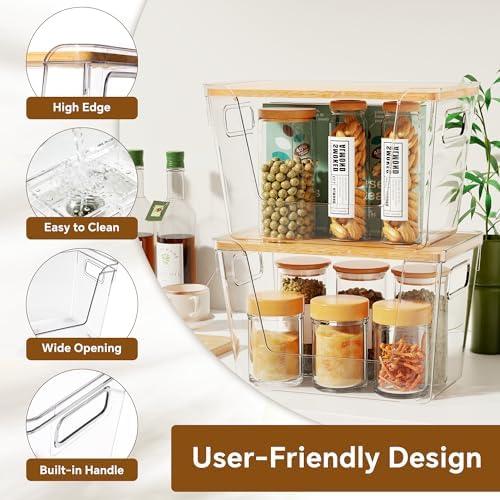 Criusia 4 Set Pantry Organizers and Storage with Bamboo Lids, Stackable Clear Bins for Onion, Potato, Fruit, Vegetables, Trash Bag Dispenser, Kitchen and Under Sink Organizer - Image 5