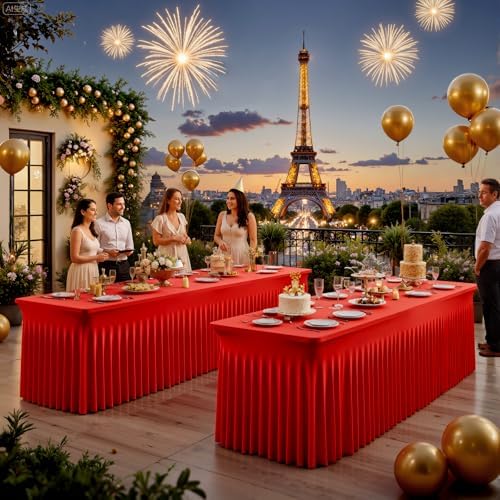 Suppromo 4 Pack 6ft Red Spandex Table Cloths for Rectangle Tables Wrinkle Free Red Tablecloths Rectangle Stretch Fitted Table Cover with Skirt for Birthday Party Baby Shower Wedding Banquet Buffet - Image 4