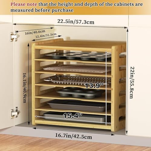 7 Tier Wood Tray Dividers for Cabinets, Cookie Sheet Organizer for Cabinet - Image 2