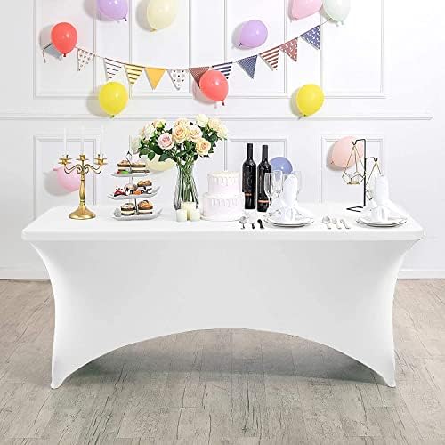 MDS® Pack of 15 Spandex Tablecloth 4FT Tight Fitted Stretch Table Cover – Washable Wrinkle-Free Reusable Elastic Patio Tablecloth for Wedding, Party, Banquet, Trade Show, Event Décor - White - Image 2