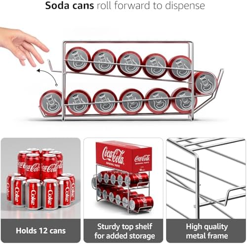 Sorbus Soda Can Dispenser Rack for Fridge, Holds 12 Cans (1 Pack, Silver) | Dispensing organizer keeps standard 12-ounce drinks accessible in refrigerator and pantry cabinets for easy restocking. - Image 4