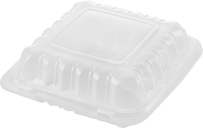 Restaurantware-Chef 101 30 Ounce Hinged Clamshell Containers, 100 Disposable Take Out Boxes - 3 Compartments, Secure Lids, Clear Meal Prep Containers, Microwavable, For Pasta Or Salads - Image 18