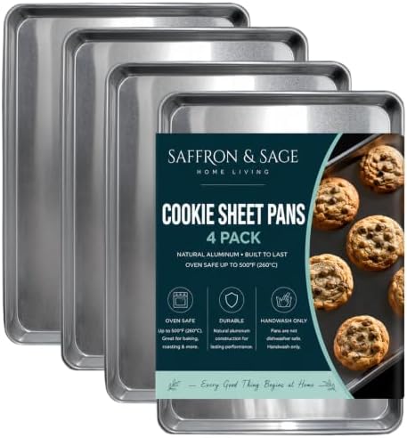 Commerical Quality Cookie Sheet Pan - 4 Pack Aluminum Half Sheet Baking Pan by Saffron & Sage Home Living - This 18x13 Baking Sheet Set is Rust & Warp Resistant, Heavy Duty, of Thick Gauge by SaffronSageHomeLiving