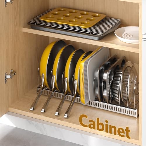 ORDORA Pots and Pans Organizer under Cabinet, 11.8-22.8" 12 Dividers Silver - Image 6