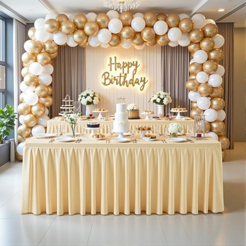 6 Pack Beige Rectangle Tablecloth 8 FT Stretch Spandex Fitted Table Cloth for 8 Foot Rectangle Tables Banquet Tablecloths Wrinkle Free Table Cover Skirt Ruffle Tablecloth for Party Wedding Birthday - Image 5