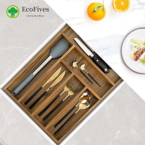 EcoFives Luxury Acacia Kitchen Drawer Organizer - Silverware Organizer - Utensil Holder and Cutlery Tray with Grooved Drawer Dividers for Flatware and Kitchen Utensils (6 Slot) - Image 5