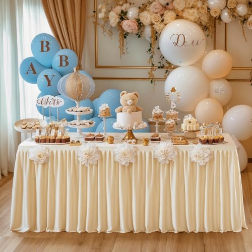 Champagne Polyester Table Cloths for Rectangle 6 Foot Tables, 6 Pack Wrinkle Free Tablecloths Stretchy Banquet Ruffle Fitted Table Cover Desk Skirt for Parties Wedding Birthday Baby Shower - Image 6