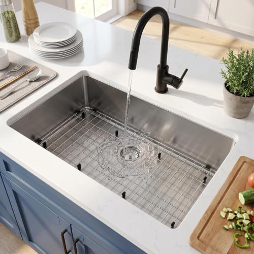 Kitchen Sink Grid, Stainless Steel Sink Protectors Grate for Bottom of Kitchen Sinks, 27-9/16" x 14-9/16" with Rear Drain for Single Bowl Sinks - Image 2