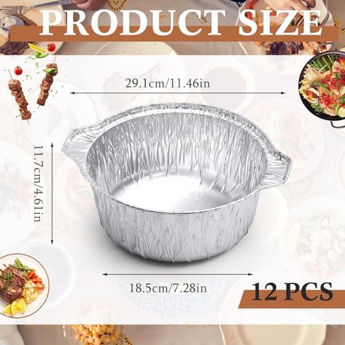 Ziliny 12 Pcs Disposable Aluminum Pot with Lid Round Foil Pans Disposable Cookware Food Container for Vacation Trips Camping Baking Heating Cooking (121.7 oz) - Image 3
